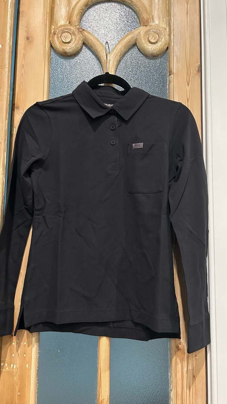 Figs Technical Pique Scrub LS Polo Size XL Black Long Sleeve
